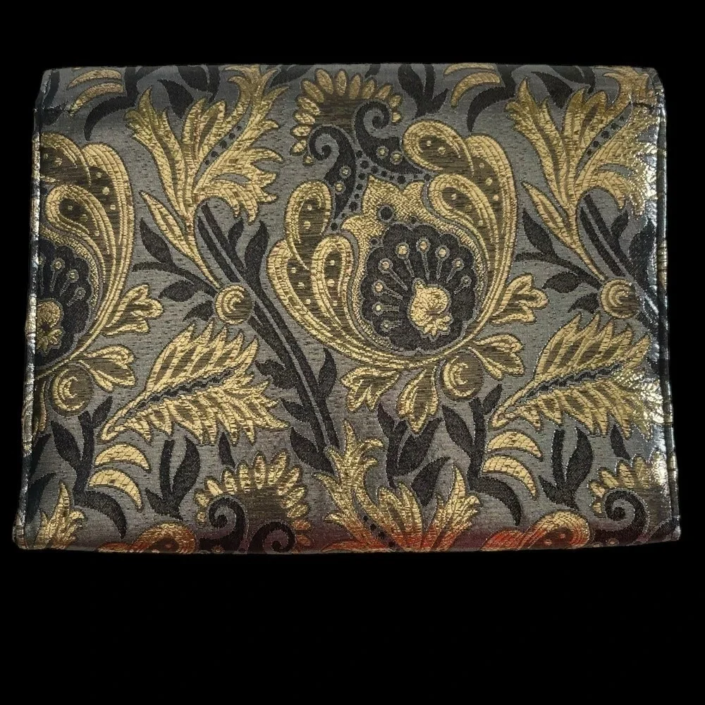 Vintage 1980s Metallic Paisley Brocade Envelope Clutch Purse Leon of California
